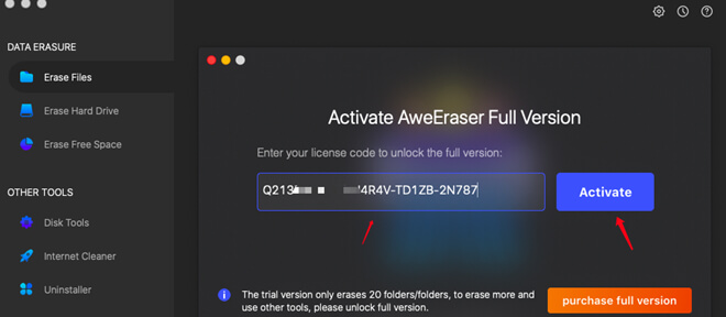 activate AweEraser for Mac