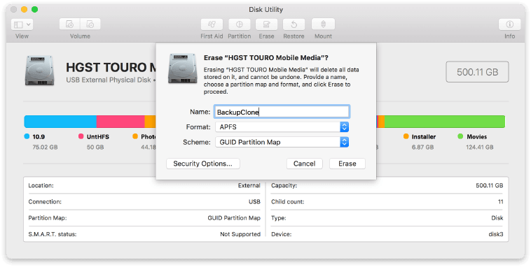 Clone APFS hard drive