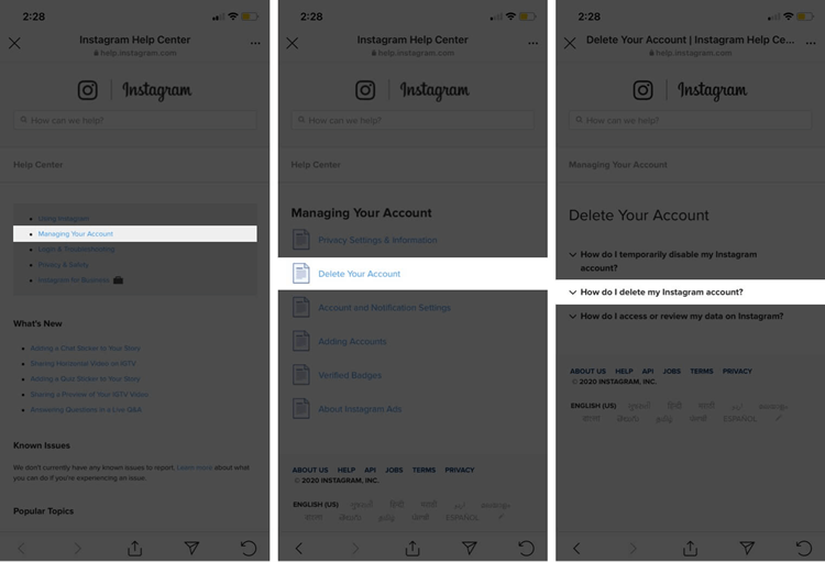 Delete Instagram Account On iPhone