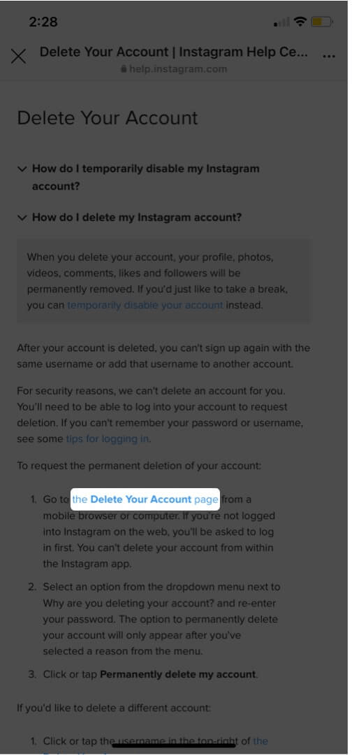 Delete Instagram Account On iPhone