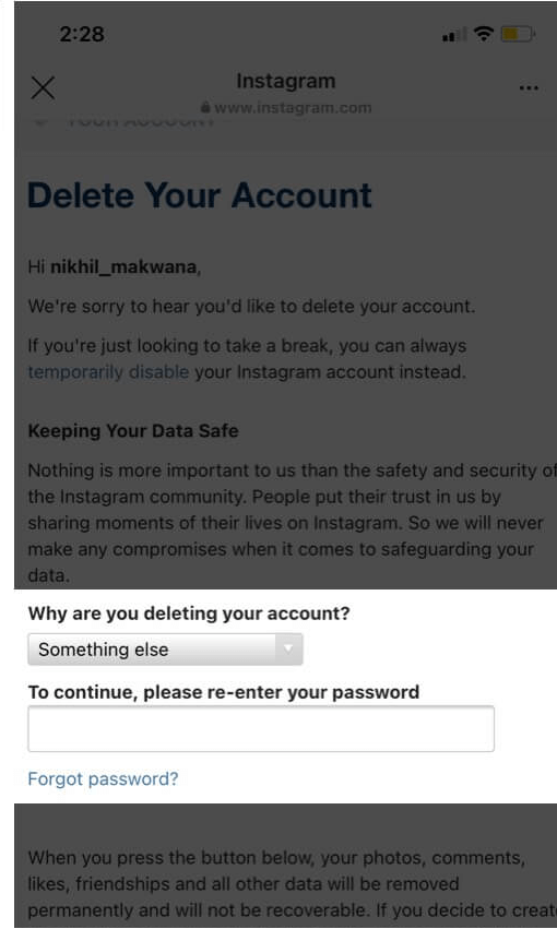 Delete Instagram Account On iPhone