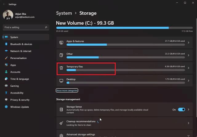 Delete Temp Files on Window 11 PC