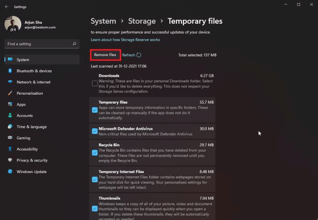 Delete Temp Files on Window 11 PC