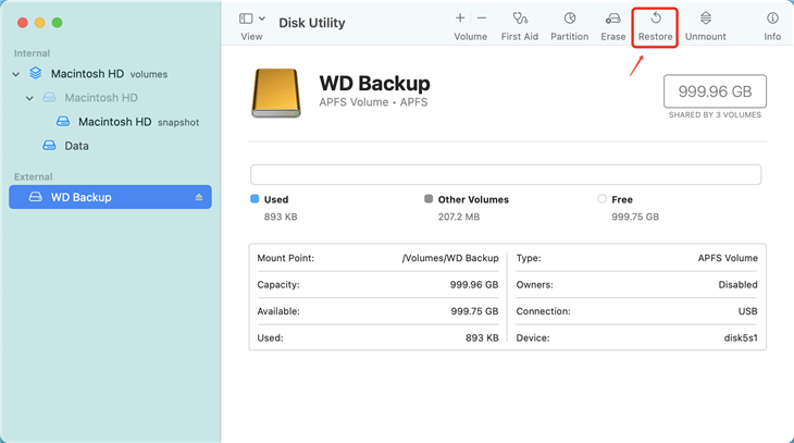 Use Restore Feature Of Disk Utility to Clone A Hard Drive on Mac