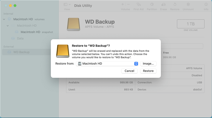 Use Restore Feature Of Disk Utility to Clone A Hard Drive on Mac