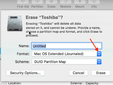 Erase Toshiba External Hard Drive on Mac