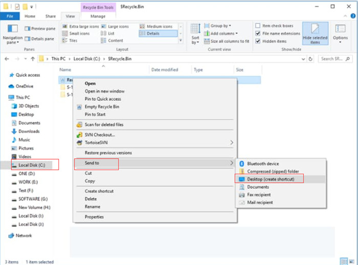 Restore disappeared recycle bin
