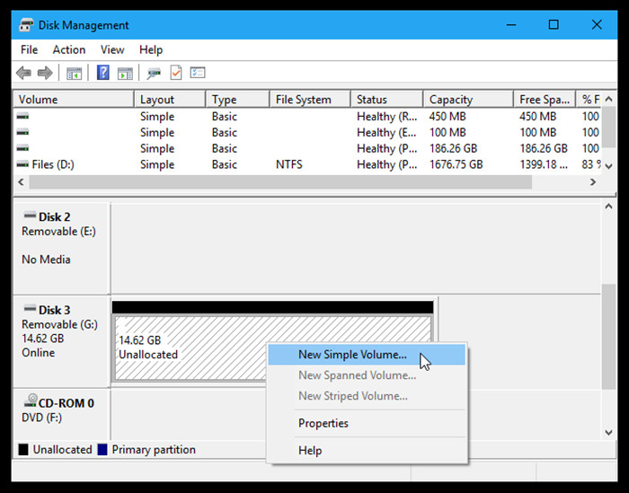 Fix USB flash drive using Disk Management