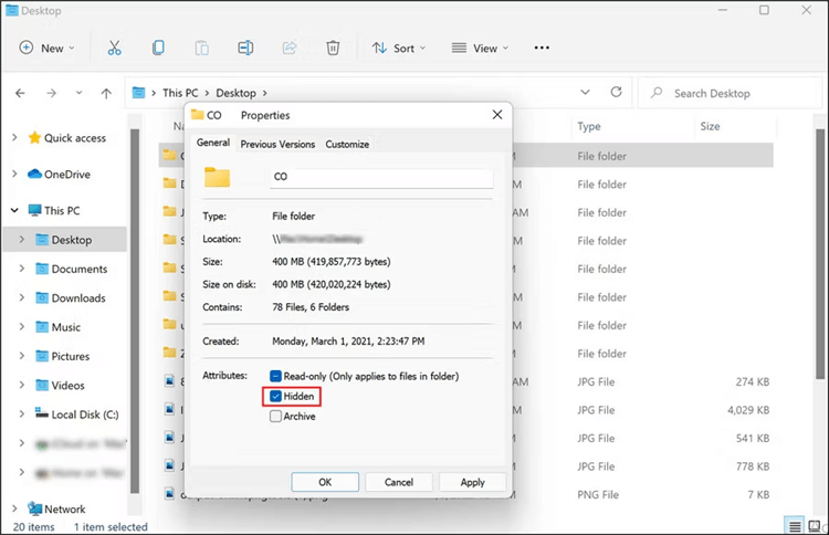 hide a folder on Windows 11