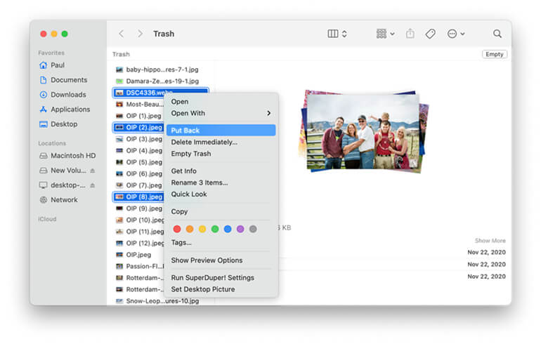 Restore deleted files from Mac trash bin