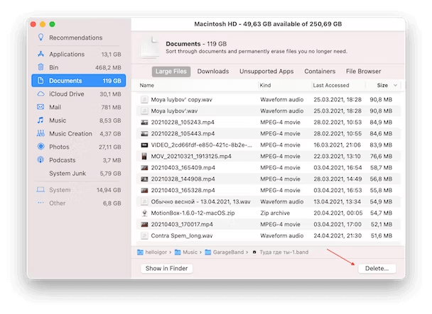 delete files on Mac