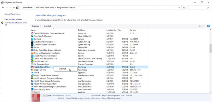 uninstall programs on Windows 11/10/8
