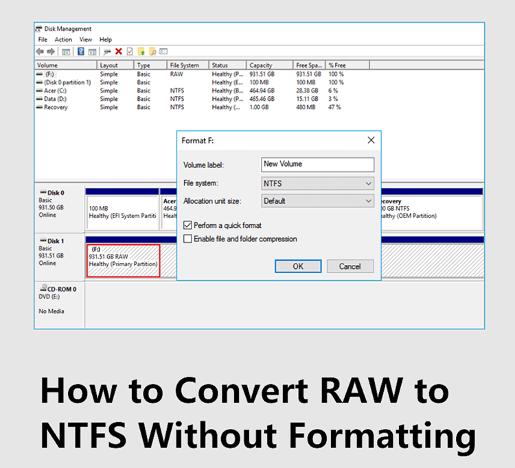 Convert RAW to NTFS