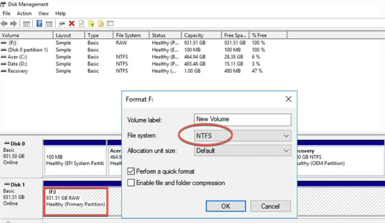 Convert RAW to NTFS