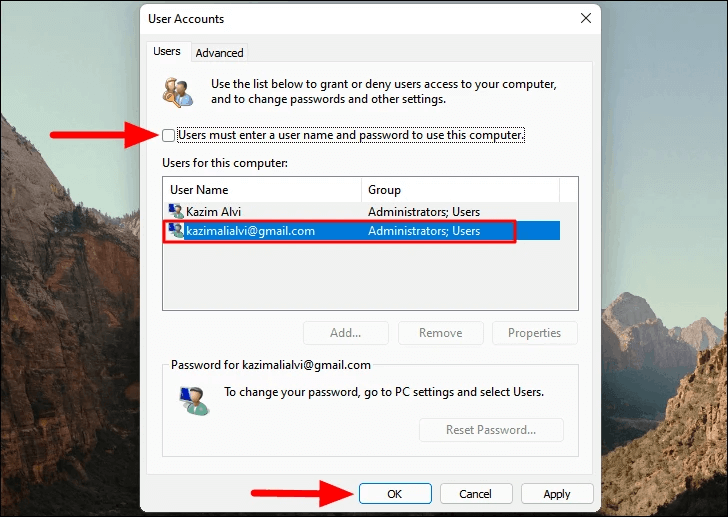 Remove Login Password On Windows 11