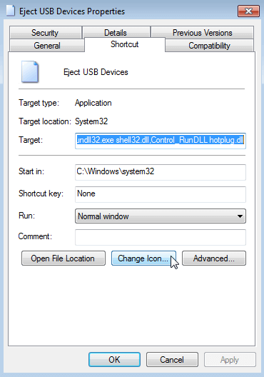 Create Safely Remove Hardware Shortcut