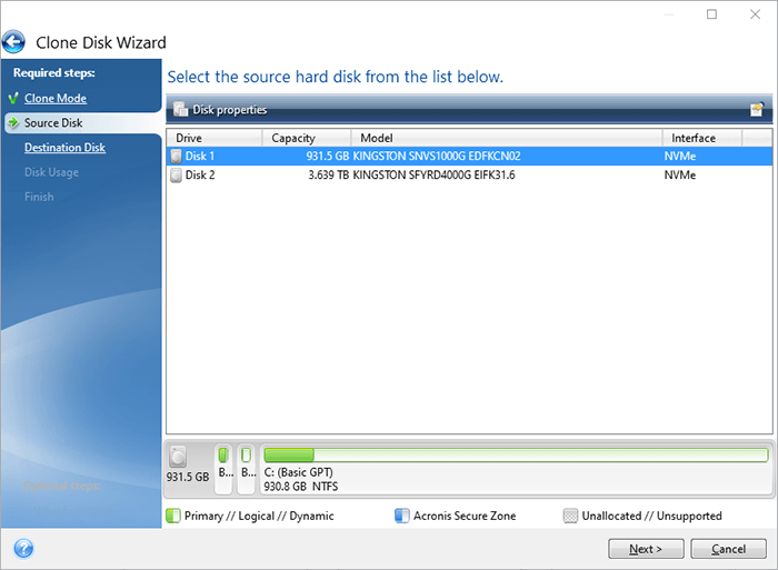 Acronis True Image clone hard drive