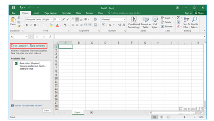 recover unsaved Excel file
