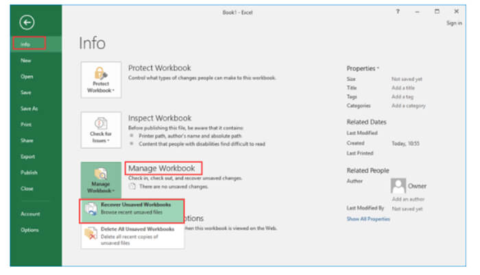recover unsaved Excel file
