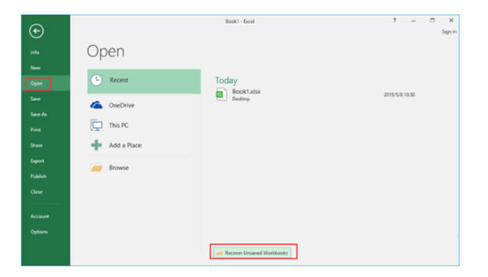 recover unsaved Excel file