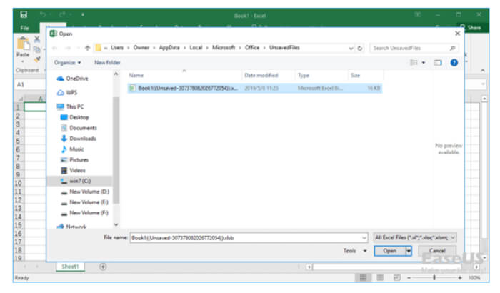 recover unsaved Excel file