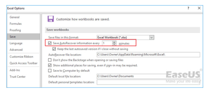 recover unsaved Excel file