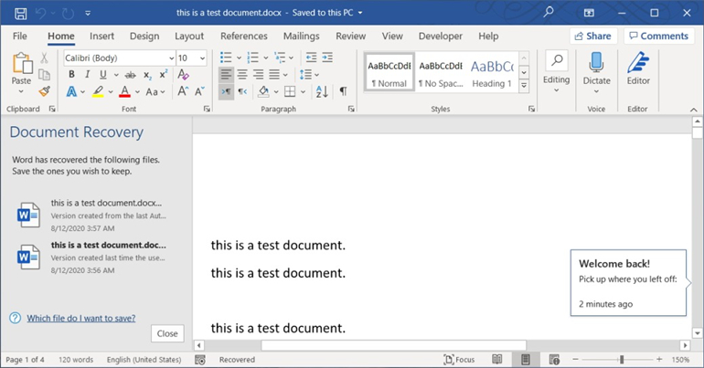 recover unsaved Word documents
