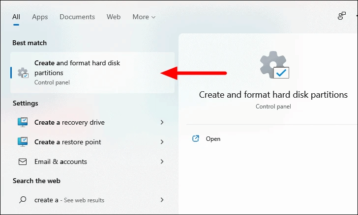 open disk management on Windows 11