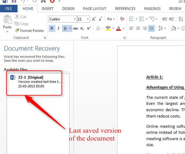 recover deleted Word documents in Windows 7