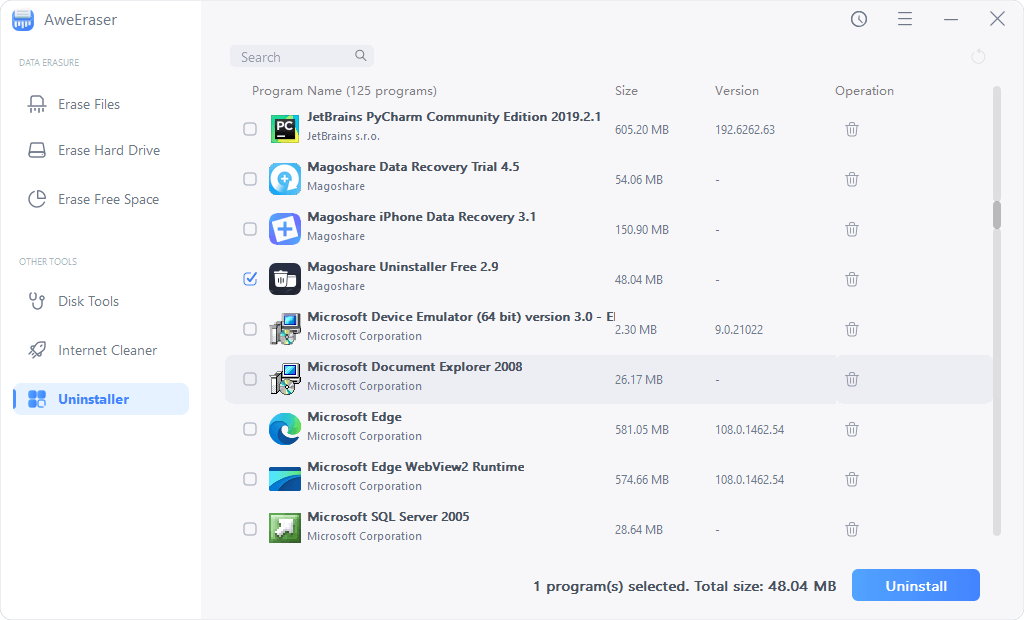 how to permanently uninstall a program with AweEraser